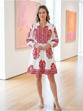 💕Sue Sartor  handcrafted midi dress-floral embroidery-boho summer-pink/orange💕